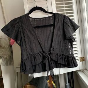 Black cropped Front Tie Top